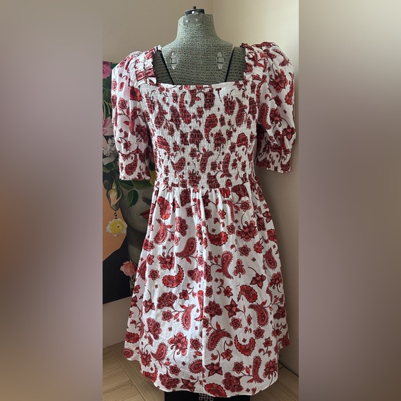 NWOT IVY STREET EVERLILY PAISLEY PRINT PUFF SLEEVE DRESS. RUCHED TOP, STRETCHY. - Picture 5 of 10